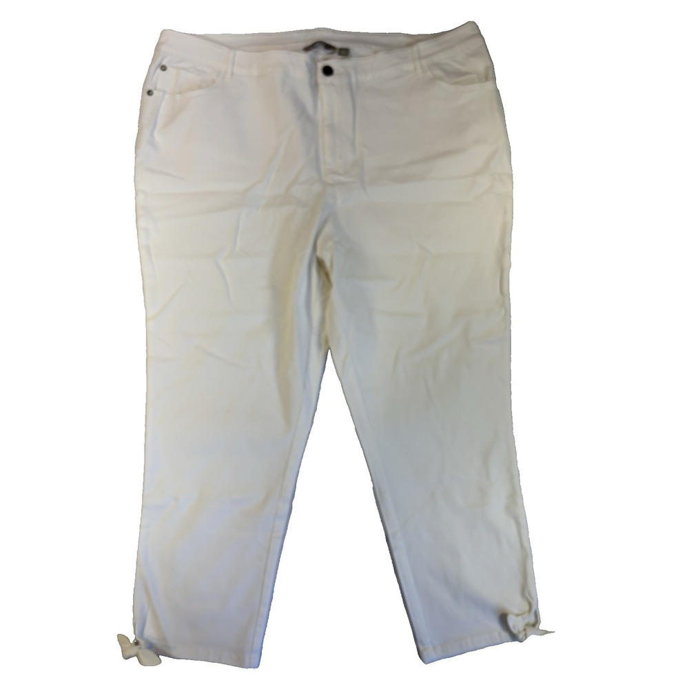 Motto Women's 22W White Soft Cropped Capri Pants Tie Hem Cottagecore Coastal